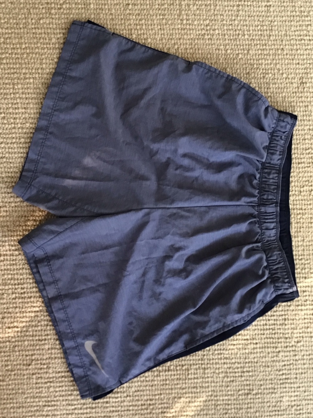 Nike Men's Dry Fit Navy Blue Gray Running Shorts with Elastic Waistband & Lining
